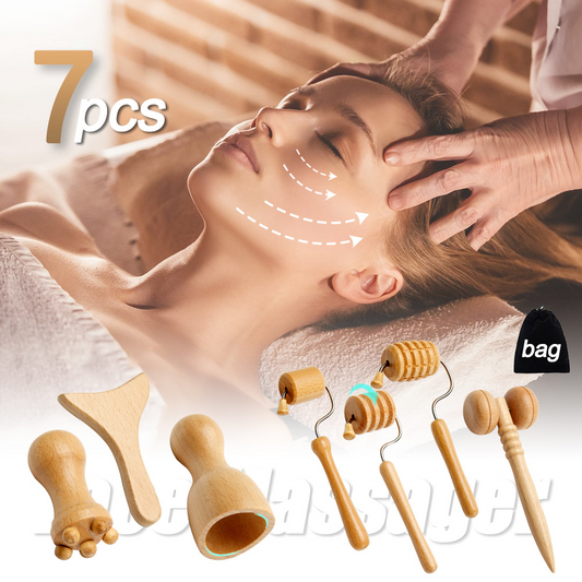 Manual Wooden Face Massage Set - 7 Pieces