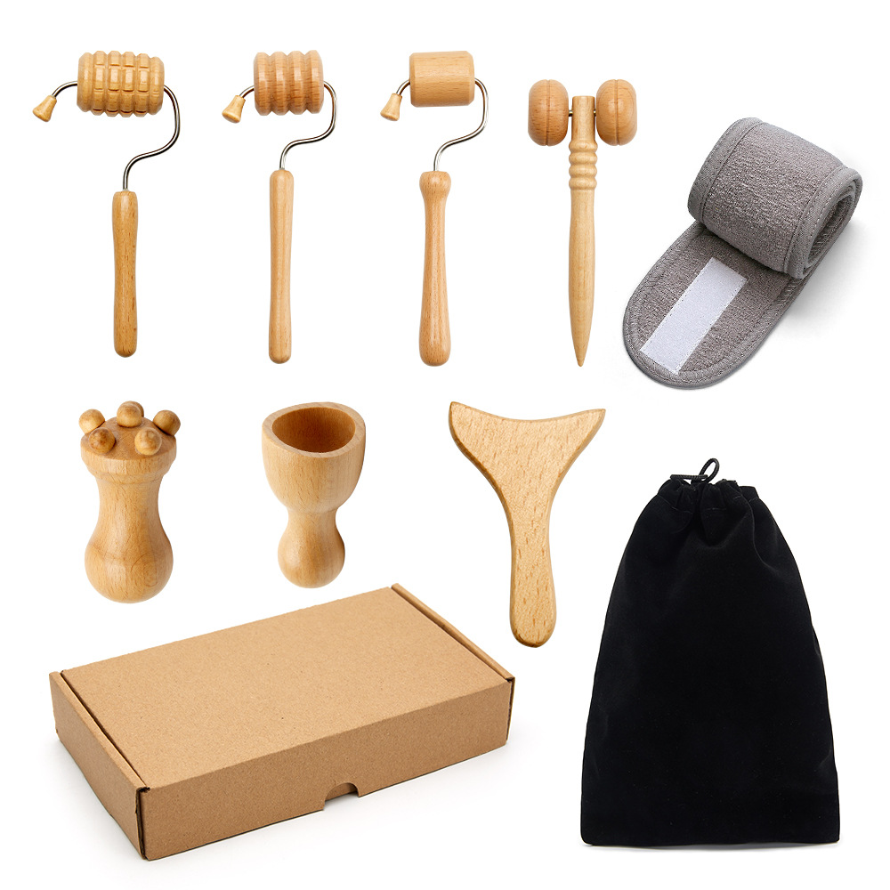 Manual Wooden Face Massage Set - 7 Pieces