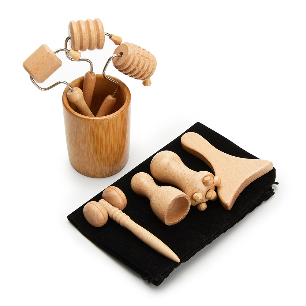 Manual Wooden Face Massage Set - 7 Pieces