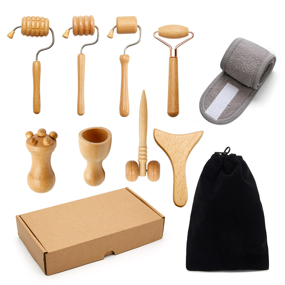 Manual Wooden Face Massage Set - 7 Pieces